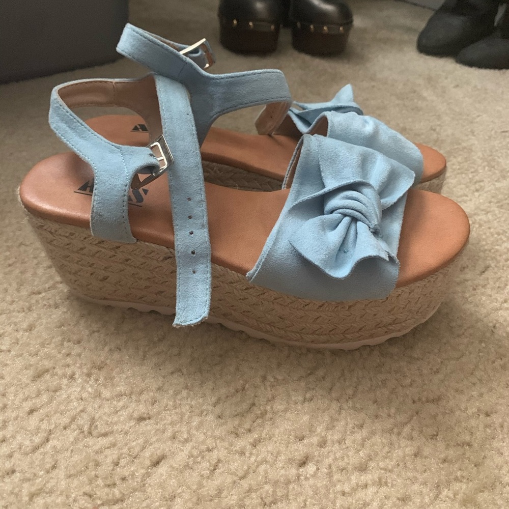 blue flatform espadrille sandals